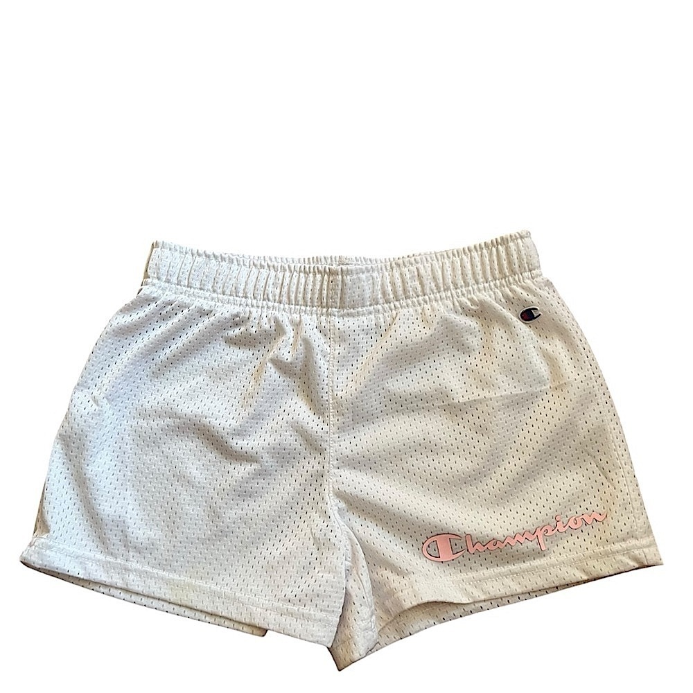 Champion| Girls Essential White Mesh Shorts with Elastic Waistband- Size M